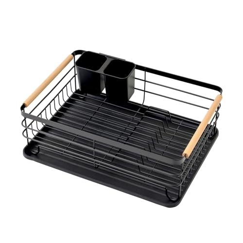 CHEFGASTRO Abtropfgestell Geschirr, 14x42x30cm, Stahl/Holz, mit Besteckhalter & Abtropfbrett, Geschirrabtropfgestell Abtropfständer Spül Abtropfgitter von CHEFGASTRO