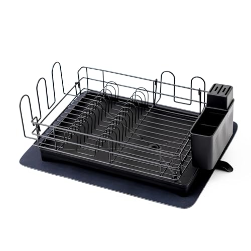 CHEFGASTRO Abtropfgestell Geschirr, 15x42x31cm, Stahl, mit Besteckhalter, Tassenhalter, drehbarem Wasserablauf, Abtropfbrett & Trockenmatte, Geschirrabtropfgestell Abtropfständer Spül Abtropfgitter von CHEFGASTRO