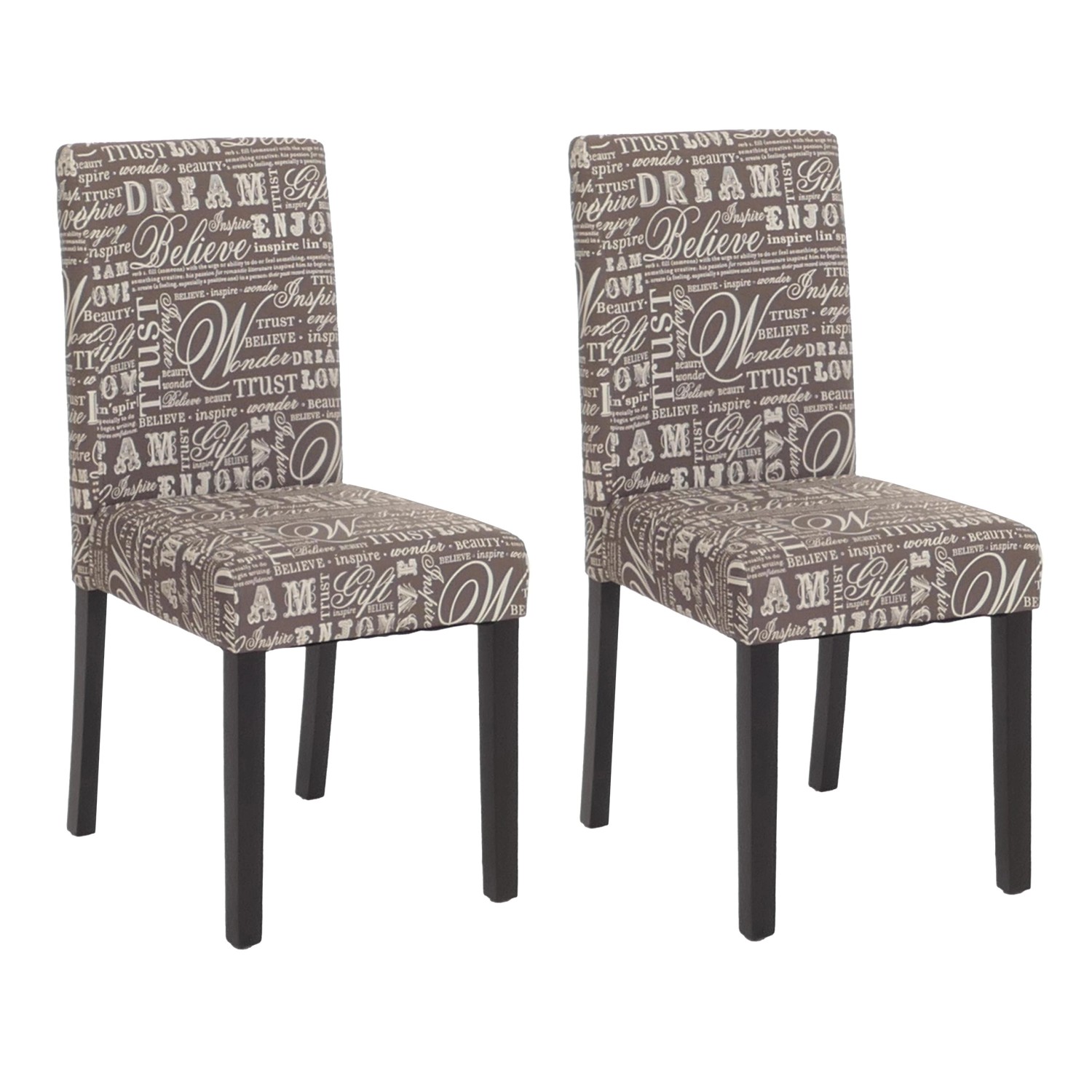 CHEFGASTRO Esszimmerstuhl 2er-Set Klassisch & Zeitlos 90x43x56cm Sitzhöhe 45cm Textil Mit Schriftzug Dunkle Beine Grau von CHEFGASTRO