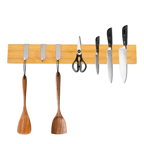 CHEFGASTRO Magnetleiste magnetische Messerleiste Messerhalter aus Bambus, 6,2x40x2,1cm, mit 3 silbernen Haken, Bambus, extra stark magnetischer Messerstreifen Messerblock zum Kleben oder Schrauben CHEFGASTRO Magnetleiste magnetische Messerleiste Messerhalter aus Bambus, 6,2x40x2,1cm, mit 3 silbernen Haken, Bambus, extra stark magnetischer Messerstreifen Messerblock zum Kleben oder Schrauben von CHEFGASTRO