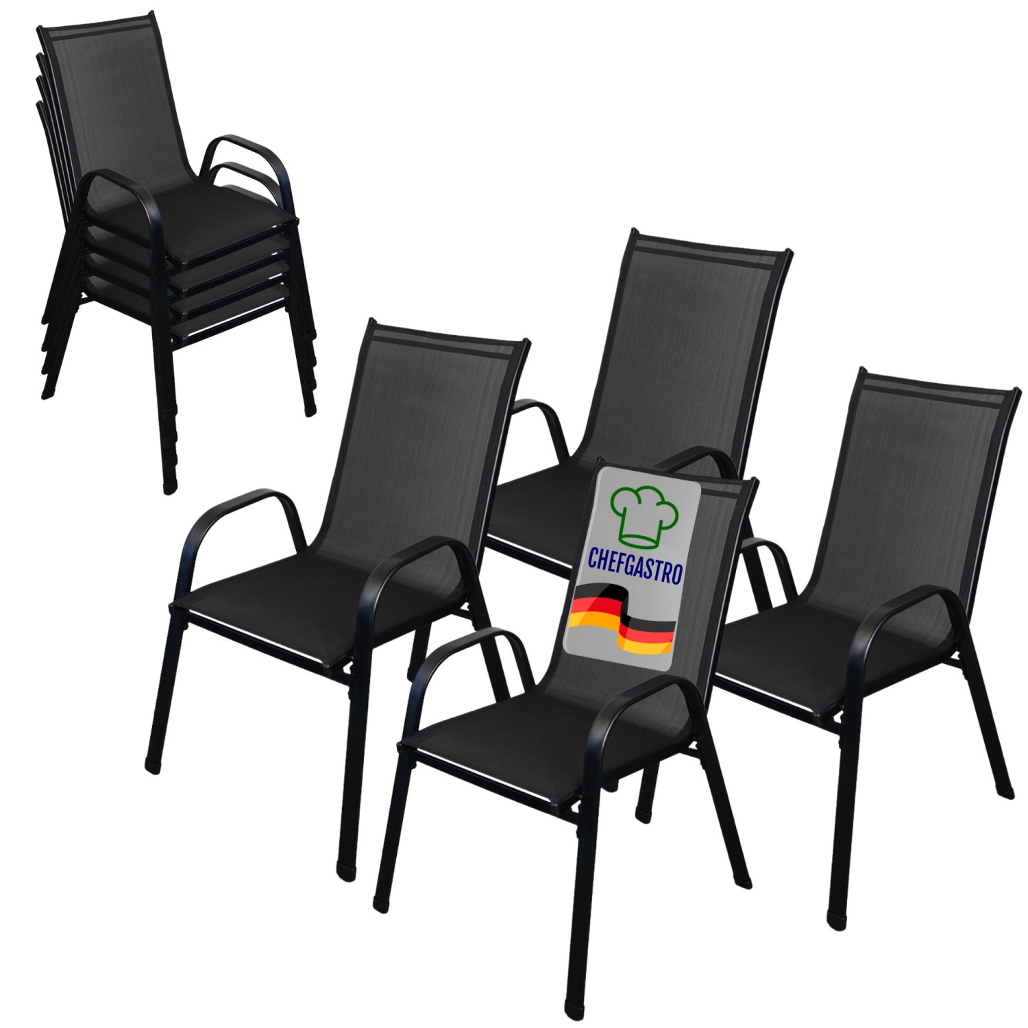 CHEFGASTRO Stapelstuhl 4er Set Mit Armlehnen & Hohe Rückenlehne 93x69x61cm Sitzhöhe 43cm Stahl Schwarz Gartenstuhl CHEFGASTRO Stapelstuhl 4er Set Mit Armlehnen & Hohe Rückenlehne 93x69x61cm Sitzhöhe 43cm Stahl Schwarz Gartenstuhl von CHEFGASTRO