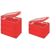 SuperSparSet 5x Eurobehälter Fleischerkasten E2 mit Auflagendeckel HxBxT 20x40x60cm 41 Liter Rot Fleischerkiste, Fleischkiste, Metzgerkiste, von CHEFGASTRO