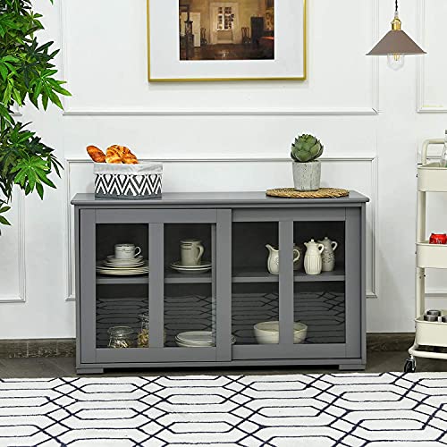Buffet-Schrank, Aufbewahrungsschrank für die Küche mit verstellbarem Regal und Glasschiebetüren, moderner Konsolentisch aus Holz für Küche, Esszimmer, Wohnzimmer, Eingangsbereich von CHEFJOY