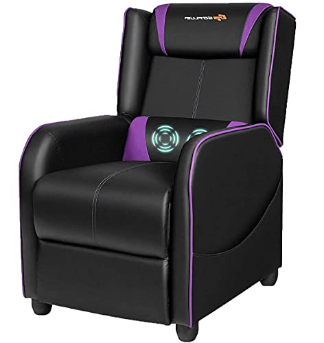 CHEFJOY Massage-Gaming-Liegestuhl, Liegesitz mit Massage-Lendenkissen, Fußstütze, verstellbares Einzel-Liegesofa mit Fernbedienung, PU-Leder-Spielstuhl für Büro oder Gaming (lila) von CHEFJOY