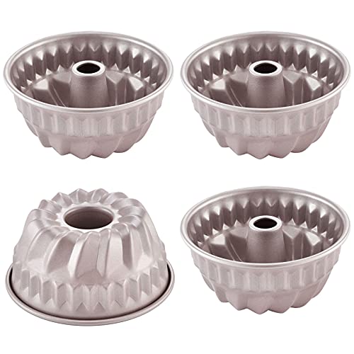 CHEFMADE 4PCS Mini Tube Pan Set, 4-Zoll Nicht-Stick Carbon Stahl Kugelhopf Form für Ofen und Instant Topf Backen(Champagne Gold) von CHEFMADE