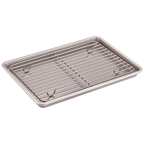 CHEFMADE Bräter mit Rack, 13-zoll Nicht-Stick Rechteckigen Flachen Gericht Blatt Pan mit Draht Rack für Ofen Backen, BBQ, Gelee Rolle und Braten (Champagne Gold) von CHEFMADE