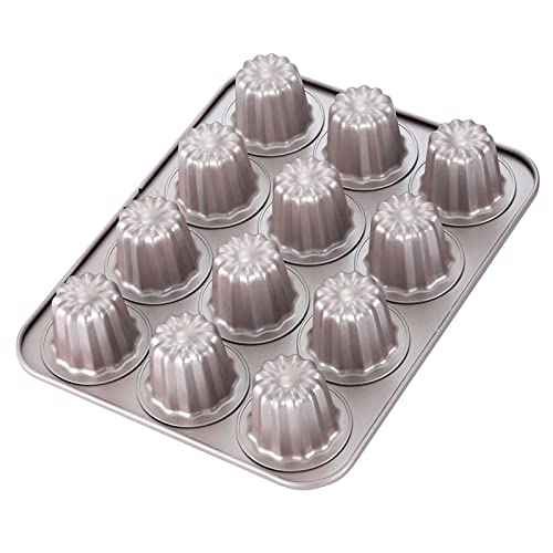 CHEFMADE Canele Form Kuchen Pan,12-hohlraum Nicht-Stick Cannele Muffin Backformen Cupcake Pan für Ofen Backen(Champagne Gold) von CHEFMADE