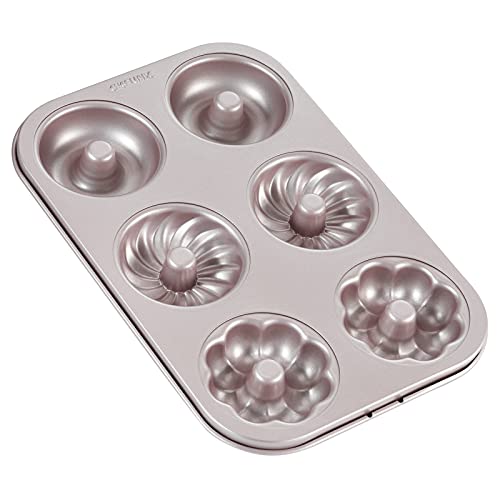 CHEFMADE Donut Form Kuchen Pan, 6-hohlraum Nicht-Stick Muster Donut Backformen für Ofen Backen (Champagne Gold) von CHEFMADE