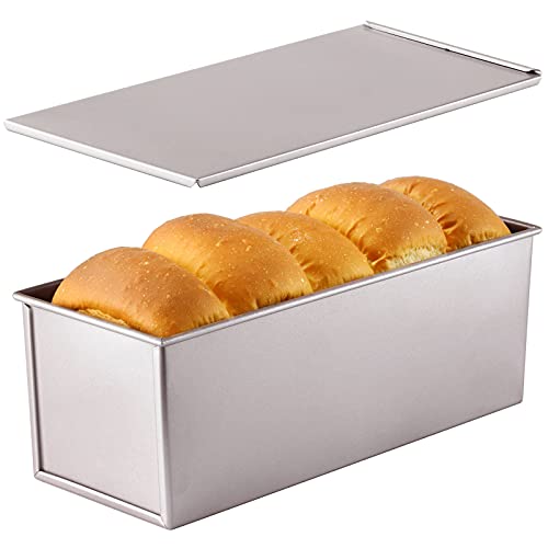 CHEFMADE Kommerziellen Pullman Loaf Pan mit Lip, 2,2 Lb Teig Kapazität Nicht-stick Rechteck Flache Toast Box für Ofen Backen 4.8" x 12.8"x 4.7" (Champagne Gold) von CHEFMADE