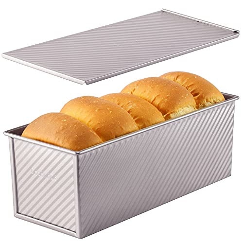 CHEFMADE Kommerziellen Pullman Loaf Pan mit Lip, 2,2 Lb Teig Kapazität Nicht-stick Rechteck Well Toast Box für Ofen Backen 4.8" x 12.8"x 4.7" (Champagne Gold) von CHEFMADE