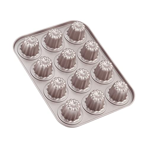 CHEFMADE Mini Canele Form Kuchen form, Antihaft-Mini-Canele-Muffin-Backform-Cupcake-Pfanne mit 12 Kavitäten zum Backen im Ofen (Champagner gold) von CHEFMADE