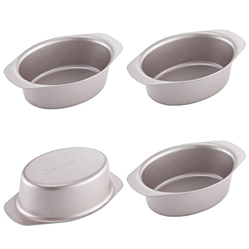 CHEFMADE Mini Käse Kuchen Pan Set, 3,7-zoll 4Pcs Nicht-Stick Oval Kuchen und Loaf Backformen für Ofen und Instant Topf Backen (Champagne Gold) von CHEFMADE