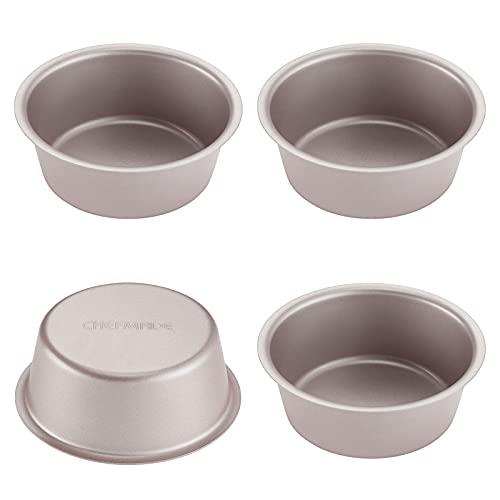CHEFMADE Mini Käse Kuchen Pan Set, 4-zoll 4Pcs Nicht-Stick Runde Kuchen und Loaf Backformen für Ofen und Instant Topf Backen (Champagne Gold) von CHEFMADE