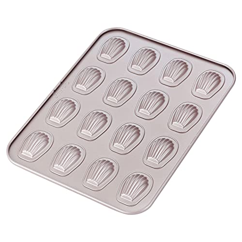 CHEFMADE Mini Madeleine Mold Kuchen Pan, 16-hohlraum Nicht-Stick Tiny Elliptische Shell Madeline Backformen für Ofen Backen (Champagne Gold) von CHEFMADE