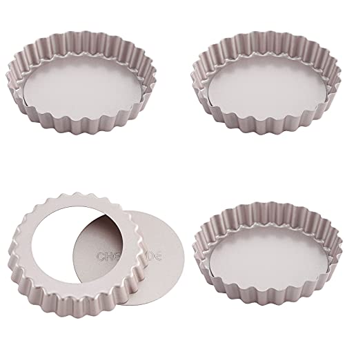 CHEFMADE Mini Torte Pan Set, 4-zoll 4Pcs mit Abnehmbare Lose Bottom Nicht-Stick Runde Quiche Tart Backformen für Ofen und Instant Topf Backen (Champagne Gold) von CHEFMADE