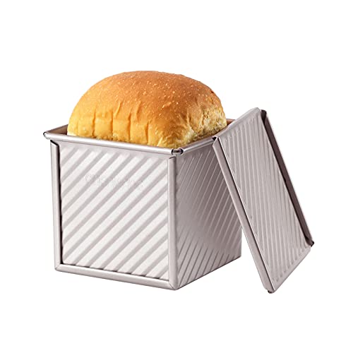 CHEFMADE Pullman Loaf Pan mit Lip, 0,55 Lb Teig Kapazität Nicht-stick Rechteck Well Toast Box für Ofen Backen 3.9" x 3.9"x 3.9" (Champagne Gold) von CHEFMADE