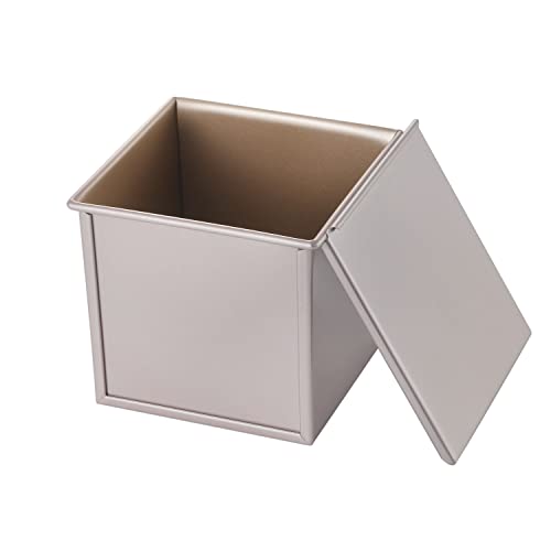 CHEFMADE Quadratische Pullman Laib Pfanne mit Deckel, 1 Pfund Teig kapazität Antihaft-Rechteck flache Toast box zum Backen im Ofen 5.7" x 5.7"x 5.2"(Champagner gold) von CHEFMADE