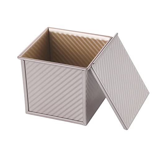 CHEFMADE Quadratische Pullman Laib Pfanne mit Deckel, 1 Pfund Teig kapazität Antihaft-Rechteck flache Toast box zum Backen im Ofen 5.7" x 5.7"x 5.2"(Champagner gold) von CHEFMADE