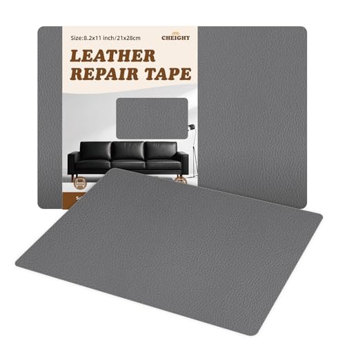 CHEIGHY 2er Leder Reparatur Set - 20x28 cm Kunstleder Selbstklebend Reparatur Lederflicken Premium Leder Patch Selbstklebende Flicken für Sofas Couch Autositze Möbel Reparatur (Lichtgrau, 20 x 28 cm) von CHEIGHY