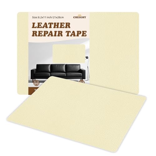 CHEIGHY 2er Leder Reparatur Set - 20x28 cm Kunstleder Selbstklebend Reparatur Lederflicken Premium Leder Patch Selbstklebende Flicken für Sofas Couch Autositze Möbel Reparatur (Beige, 20 x 28 cm) von CHEIGHY