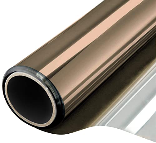 CHEIGHY Fensterfolie Spiegelfolie Tönungsfolie Einseitig durchsichtig Anti-UV Wärmedämmung statisch selbstklebend Privatsphäre Verwendet Für Büro Wohnzimmer Schlafzimmer (Tee Silber, 90 x 400 cm) von CHEIGHY