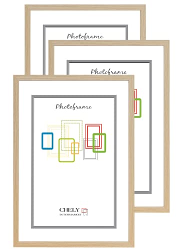 CHELY INTERMARKET Bilderrahmen A3, MOD-296 (Buche) (3 Stück) | Aus Holz, Rahmenbreite 1,5 cm mit eleganter Verarbeitung | Rahmen für Titel und Zertifikate (296 - A3 x 3 - 0,60) von CHELY INTERMARKET