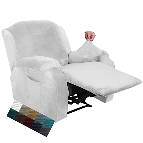 CHELZEN Samt 4-teilige Recliner Abdeckung Stretch Plüsch weiche Abdeckung für Recliner Stuhl Dicke weiche Recliner Stuhl Slipcover mit Seitentasche (Weiß) von CHELZEN