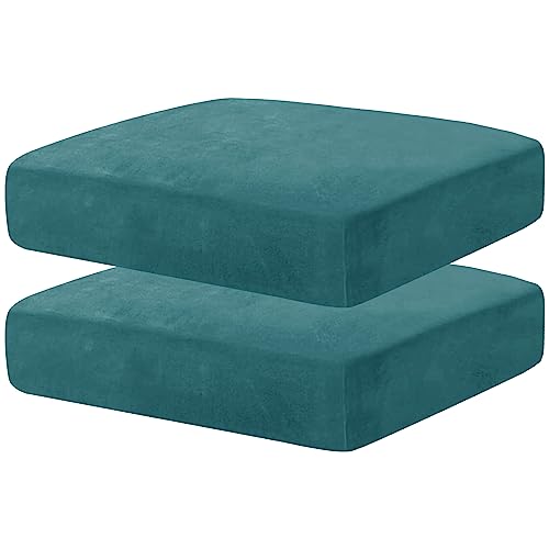 CHELZEN Samt Sofa Sitzkissenbezug, Hochelastischer Sitzbezug, Stretch Sofasitzbezug Schonbezug Schutz Sofabezug L-förmiger Ecksofas für Wohnzimmer (1 Sitzer*2, Pfauen Blau) von CHELZEN