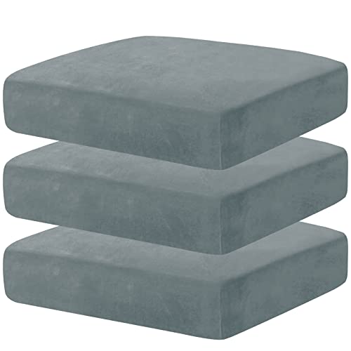 CHELZEN Samt Sofa Sitzkissenbezug, Hochelastischer Sitzbezug, Stretch Sofasitzbezug Schonbezug Schutz Sofabezug L-förmiger Ecksofas für Wohnzimmer (1 Sitzer*3, Staubiges Blau) von CHELZEN