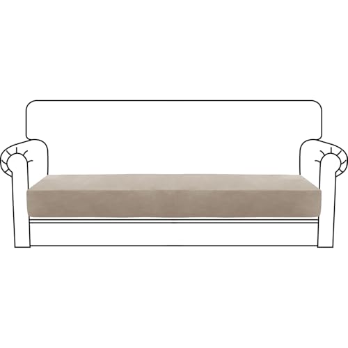 CHELZEN Samt Sofa Sitzkissenbezug, Hochelastischer Sitzbezug, Stretch Sofasitzbezug Schonbezug Schutz Sofabezug L-förmiger Ecksofas für Wohnzimmer (3 Sitzer, Khaki) von CHELZEN