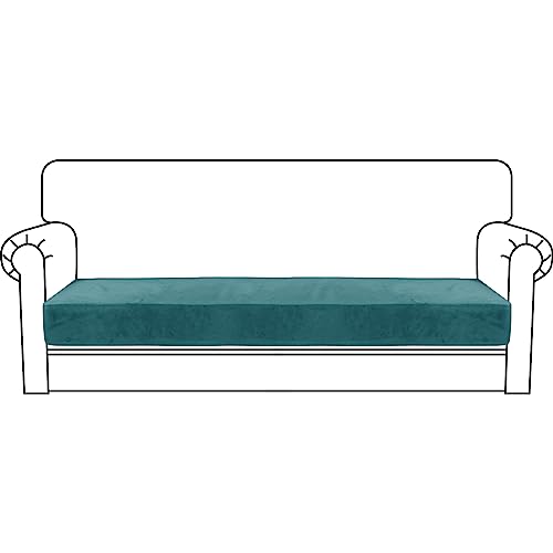 CHELZEN Samt Sofa Sitzkissenbezug, Hochelastischer Sitzbezug, Stretch Sofasitzbezug Schonbezug Schutz Sofabezug L-förmiger Ecksofas für Wohnzimmer (3 Sitzer, Pfauen Blau) von CHELZEN