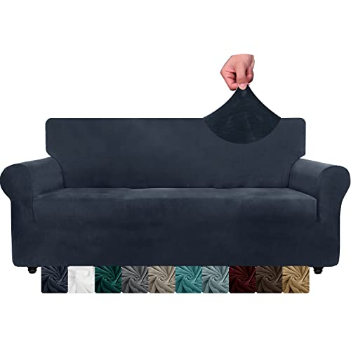 CHELZEN Velvet Extra Große Sofabezüge 4-Sitzer Dicke Stretch übergroße Sofabezüge für Hunde Haustiere rutschfeste XL Sofa Slipcover Waschbare Möbel Protektor (4 Sitzer, Navy Blau) von NC