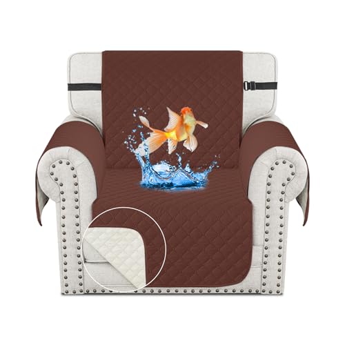 CHELZEN wasserdichte Sessel Abdeckung, Reversible Stuhl Sofa Abdeckung, Möbel Schutz für Wohnzimmer Kinder Hunde Haustiere (1 Sitzer, Kaffee) von CHELZEN