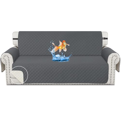 CHELZEN wasserdichte Sofabezug, 3-Sitzer Reversible Sofabezüge, Möbelschutz für Wohnzimmer Kid Dog Pet (3 Sitzer, Dunkelgrau) von CHELZEN