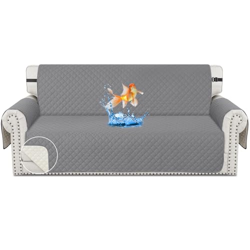 CHELZEN wasserdichte Sofabezug, 3-Sitzer Reversible Sofabezüge, Möbelschutz für Wohnzimmer Kid Dog Pet (3 Sitzer, Hellgrau) von CHELZEN