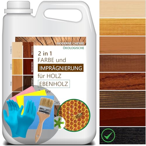 CHEMEO® [10L Wetterschutzfarbe für Holz (EBENHOLZ) mit Naturwachs | Holzfarbe Außen 10L für 60M² | Langlebige Holzbeschichtung | 2in1 Imprägnierung und Farbe | Holzschutzfarbe mit Wachs von CHEMEO
