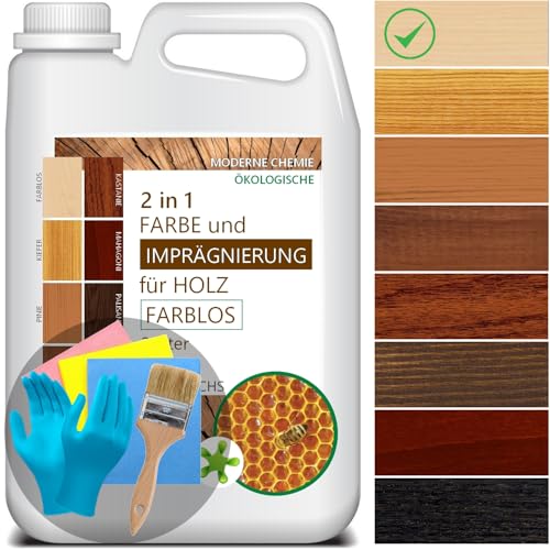 CHEMEO® [10L Wetterschutzfarbe für Holz (FARBLOS) mit Naturwachs | Holzfarbe Außen 10L für 60M² | Langlebige Holzbeschichtung | 2in1 Imprägnierung und Farbe | Holzschutzfarbe mit Wachs von CHEMEO