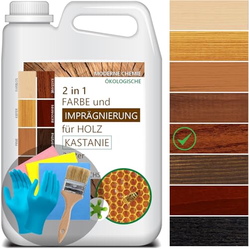 CHEMEO® [10L Wetterschutzfarbe für Holz (KASTANIE) mit Naturwachs | Holzfarbe Außen 10L für 60M² | Langlebige Holzbeschichtung | 2in1 Imprägnierung und Farbe | Holzschutzfarbe mit Wachs von CHEMEO