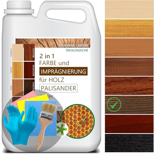 CHEMEO® [10L Wetterschutzfarbe für Holz (PALISANDER) mit Naturwachs | Holzfarbe Außen 10L für 60M² | Langlebige Holzbeschichtung | 2in1 Imprägnierung und Farbe | Holzschutzfarbe mit Wachs von CHEMEO