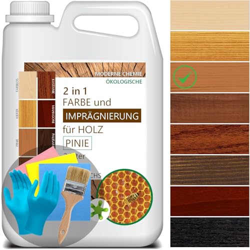 CHEMEO® [10L Wetterschutzfarbe für Holz (PINIE) mit Naturwachs | Holzfarbe Außen 10L für 60M² | Langlebige Holzbeschichtung | 2in1 Imprägnierung und Farbe | Holzschutzfarbe mit Wachs von CHEMEO