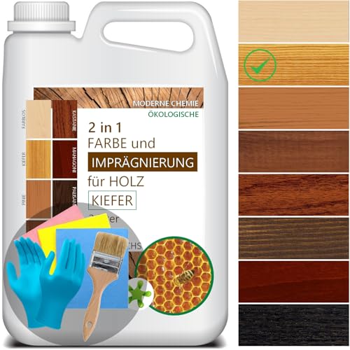 CHEMEO® [5L Wetterschutzfarbe für Holz (KIEFFER) mit Naturwachs | Holzfarbe Außen 5L für 30M² | Langlebige Holzbeschichtung | 2in1 Imprägnierung und Farbe | Holzschutzfarbe mit Wachs von CHEMEO