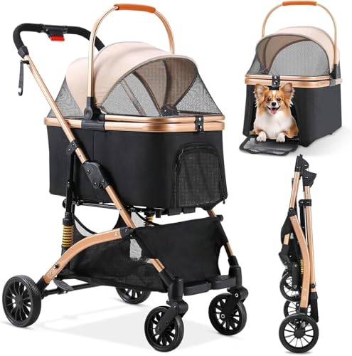CHEMYO 3-in-1 Katzenwagen Hundebox, Klappbar Faltbarer, mit 360°Verschleißfeste Gummiräder Netzfenstern, max. Gewicht 20 kg, Kinderwagen für 2 kleine Hunde und Katzen CHEMYO 3-in-1 Katzenwagen Hundebox, Klappbar Faltbarer, mit 360°Verschleißfeste Gummiräder Netzfenstern, max. Gewicht 20 kg, Kinderwagen für 2 kleine Hunde und Katzen von CHEMYO