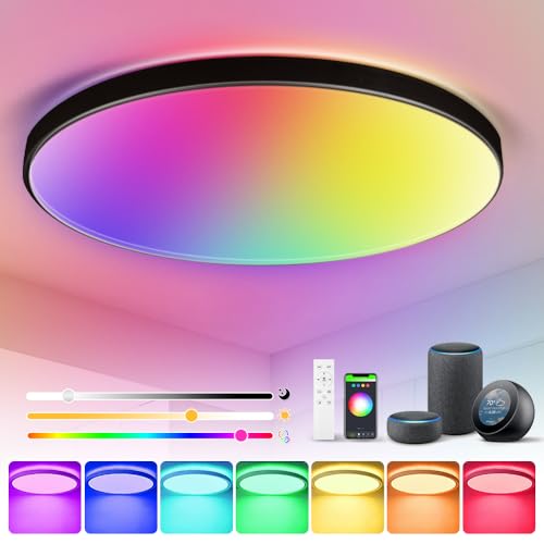 CHENBEN LED Deckenlampe,24W Led Deckenleuchte Dimmbar mit Fernbedienung RGBW Farbwechsel,IP44 Einstellbar für Schlafzimmer Küche Kinderzimmer Wohnzimmer von CHENBEN