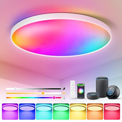 CHENBEN LED Deckenleuchte Dimmbar mit Fernbedienung 24W Wifi RGB Farbwechsel Deckenlampe LED 3000K-6500K Alexa LED Deko IP44 Rund Lampe Wohnzimmer für Schlafzimmer Küche Kinderzimmer Weiß von CHENBEN