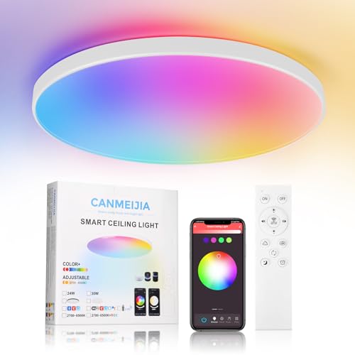 CHENBEN Dimmbare Deckenleuchte Mit Fernbedienung 24W RGB Farbwechsel 3000K-6500K Deko IP44 Rund für Wohnzimmer, Schlafzimmer, Küche, Kinderzimmer Weiß von CHENBEN