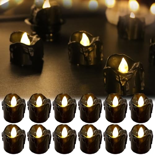 CHENBOOW LED Kerzen,12 Stück Halloween Deko,LED Teelicht,Kerzen Schwarz,Flammenlose Teelichter,Flackernde Teelichter,Tischdeko Halloween,für Karneval,Fasching,Mottoparty,Heimdekoration CHENBOOW LED Kerzen,12 Stück Halloween Deko,LED Teelicht,Kerzen Schwarz,Flammenlose Teelichter,Flackernde Teelichter,Tischdeko Halloween,für Karneval,Fasching,Mottoparty,Heimdekoration von CHENBOOW