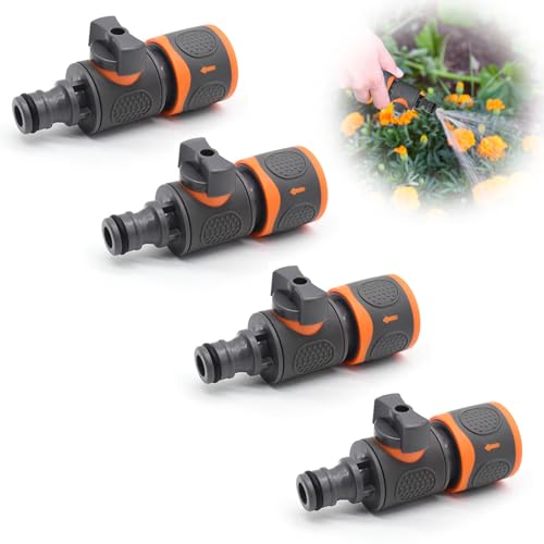 Kupplung mit Regulierventil,4 Stück Gartenschlauch Schnellkupplung,Gartenschlauch Verbinder mit Absperrventil,Schlauchverbinder,Schlauch Kupplung-Satz,für 1/2 Zoll Wasserschläuche von CHENBOOW