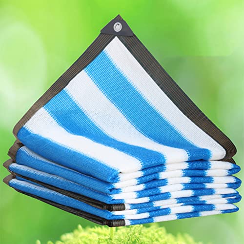 CHENCHEN96 Reißfestigkeit Sonnenschutznetz Atmungsaktiv Rechteck Schattiernetz UV-Schutz HDPE Sonnensegel, mit Seil, Blaue und Weiße Streifen (2×8m) von CHENCHEN96