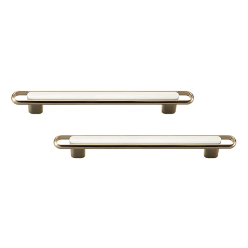 CHENCHEN96 Weiße Schranktürgriffe Goldene Schubladenknöpfe Küchenschrankgriffe 2 Stück Zinklegierung Kleiderschrankgriffe mit Befestigungsschrauben (Hole Distance 96mm) von CHENCHEN96