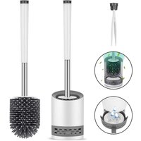 [Verbessertes Design] Silikon-Toilettenbürste mit Wand- und Standhalterung. Langstieliges Edelstahl-Toilettenbürsten-Set mit schnelltrocknendem von CHENDYY
